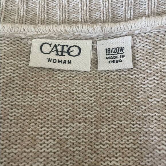 Cato Sweater Women 18/20 Oatmeal Surplice Neck Decorative Buttons Office Minimal - Picture 3 of 14